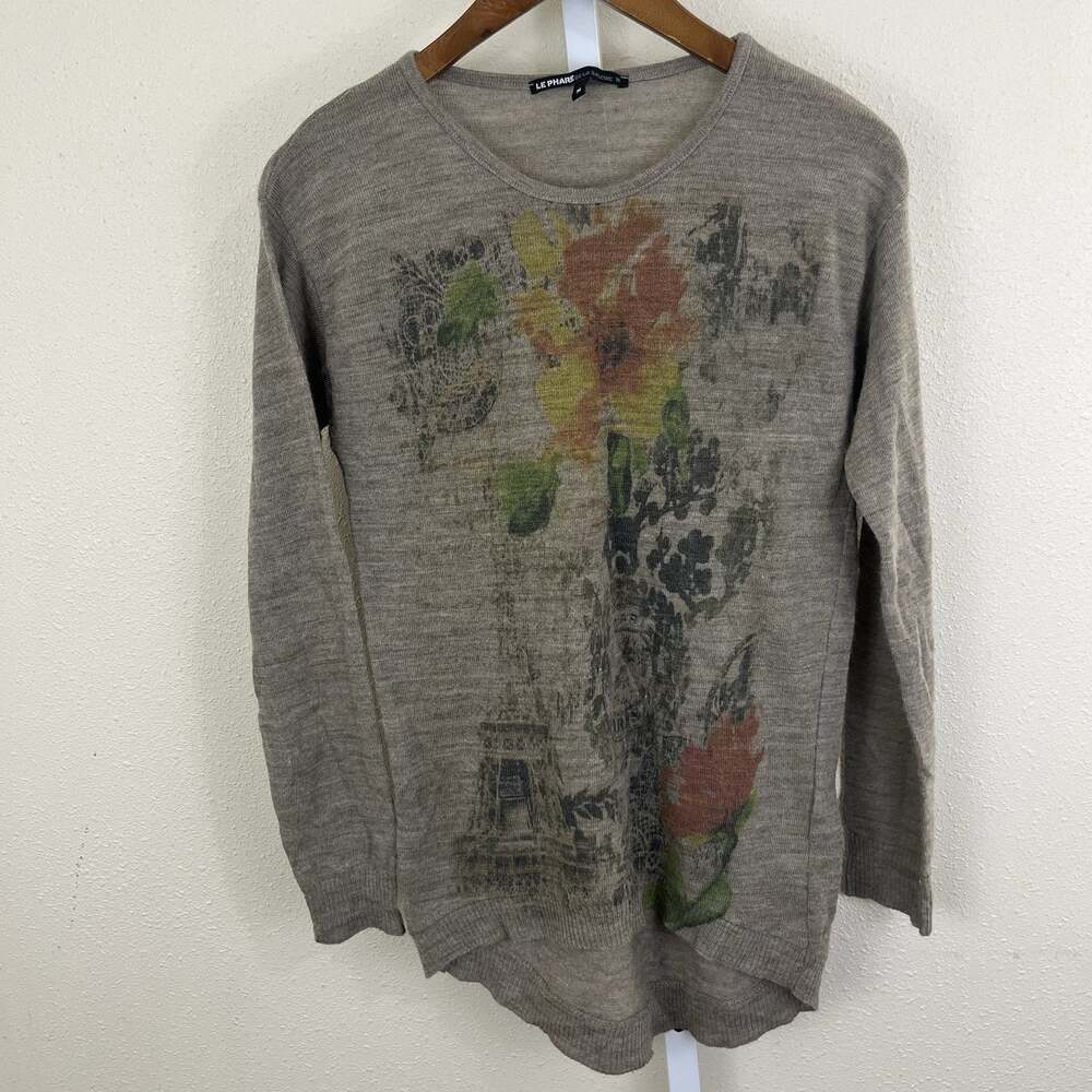 Le Phare de la Baleine Sweater Top Womens M Floral Wool Blend Art To Wear Y2K
